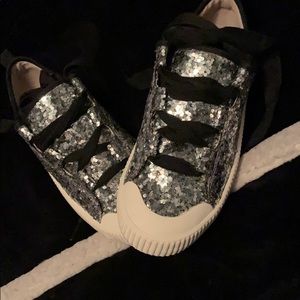 Zara kids metallic sparkle tennis shoes